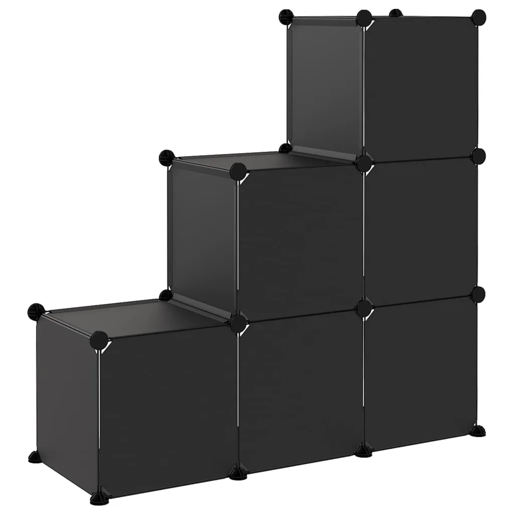 Étagère modulable 6 cubes noir en PP résistante et facile à monter