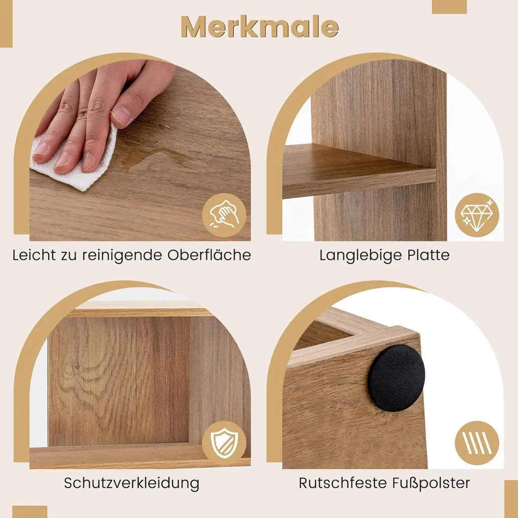Petite bibliothèque bois 3 niveaux concave avec kit de sécurité murale - 5