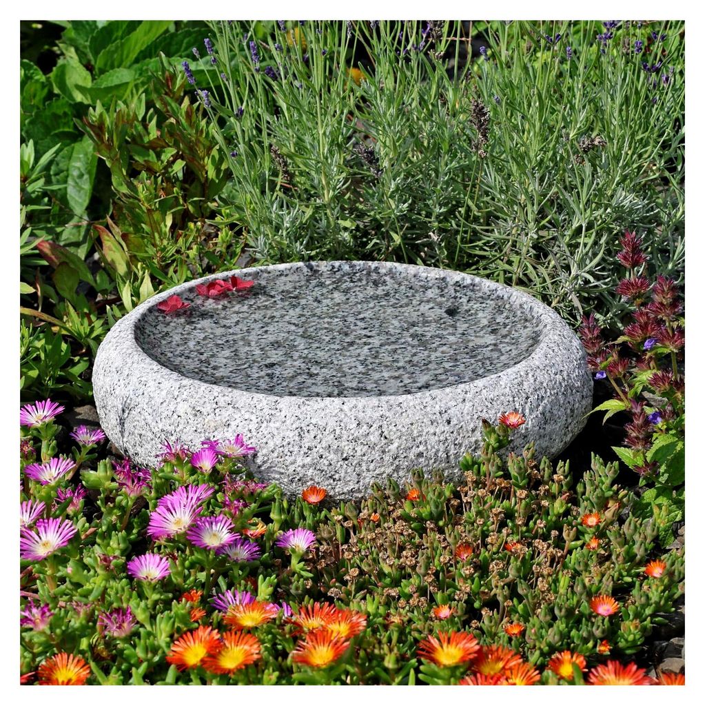 Granit Vogelbad Ø 35 cm rund Vogeltränke Naturstein Garten Boden Tränke frostsicher