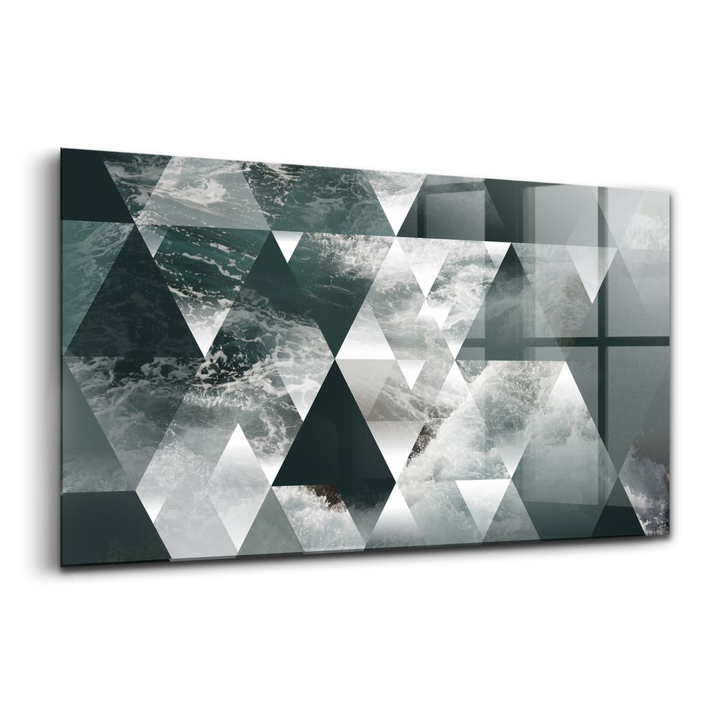 Glasmalerei - dekorative Malerei - moderne Malerei - 100x50 - Geometrische Abstraktion von Meereswellen