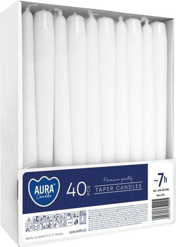 Świeca stołowa stożek BISPOL Aura 7H 24,5CM S30-40 BIAŁA Zdjęcie produktu 