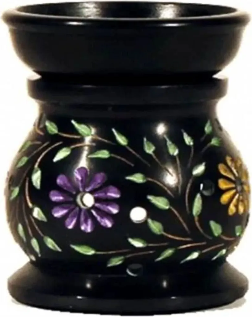 Diffuseur de Parfum en Stéatite Noire Gravée - Brûle-Parfum Lot de 2 - 3