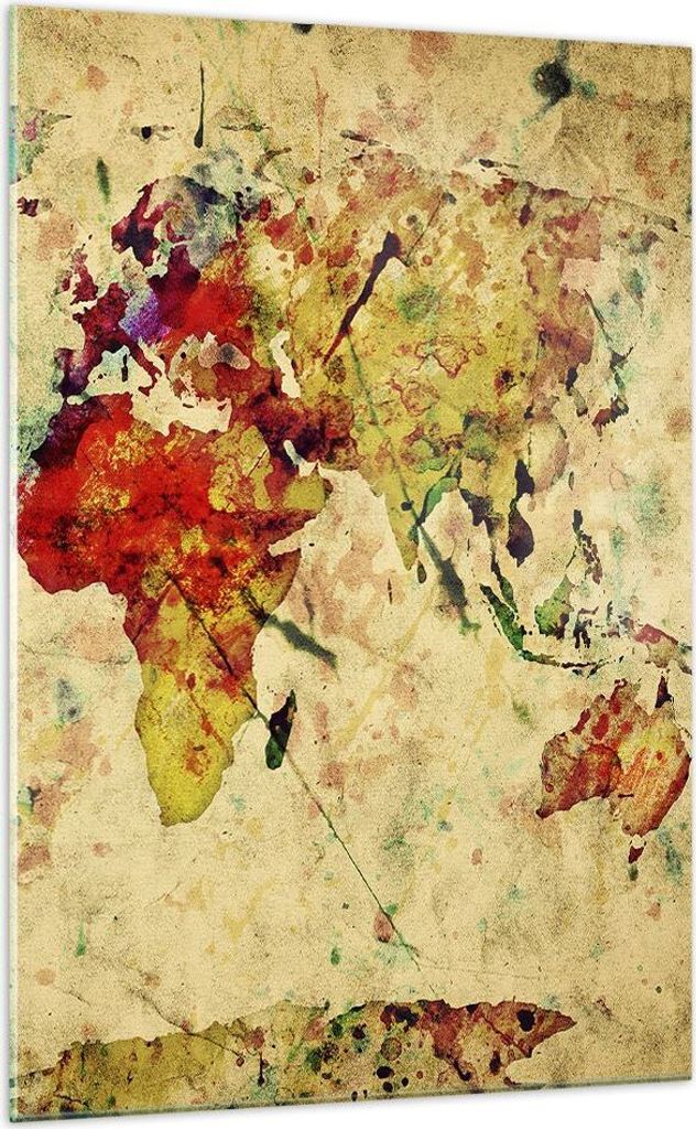 Bilder auf glas - Einteilig - Karte Welt modern - 70x100cm - Glasbilder - Wandbilder - Bilder - zum Aufhängen bereit - Wanddekoration aus Glas - G...