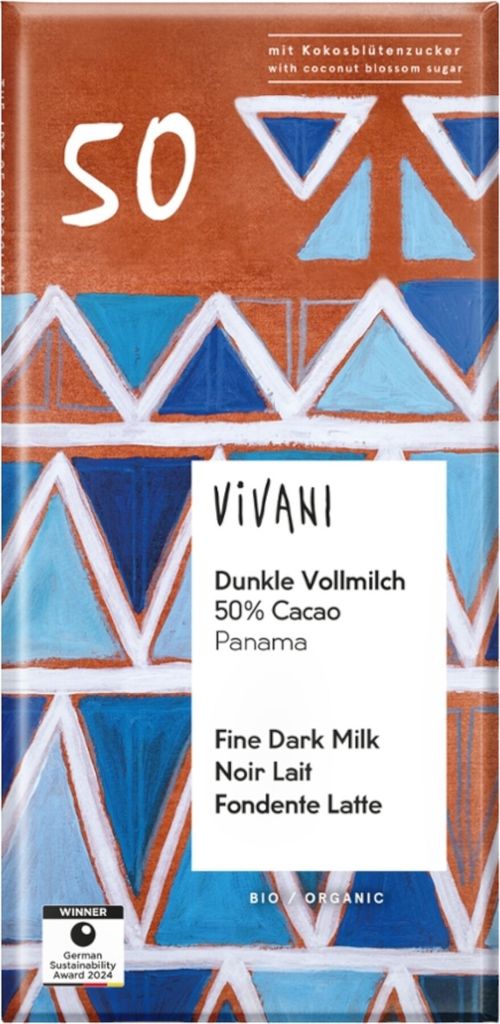 -Milchschokolade mit 50 % Kakaoanteil, 80 g – VIVANI Produktbild 
