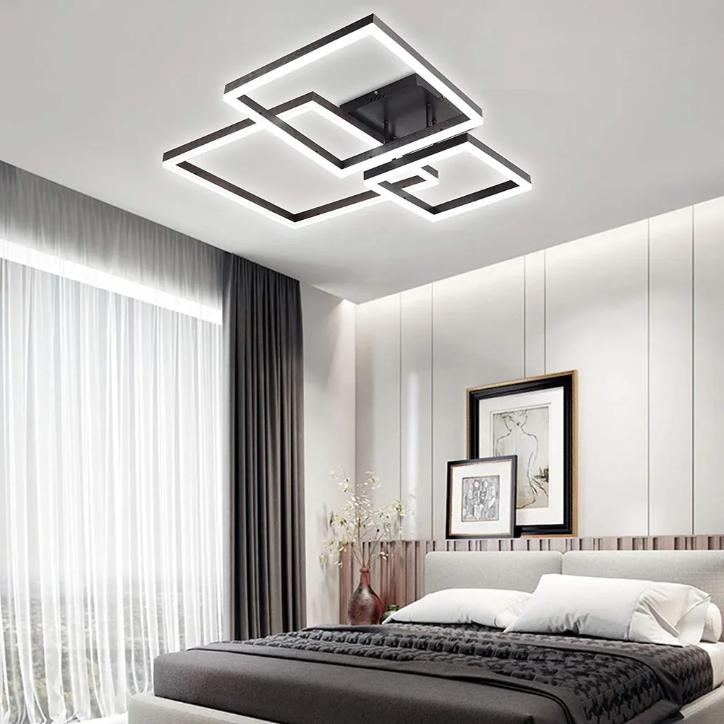 Plafonnier LED Créatif à Intensité Variable - Lustre Moderne 3 Carrés - 12