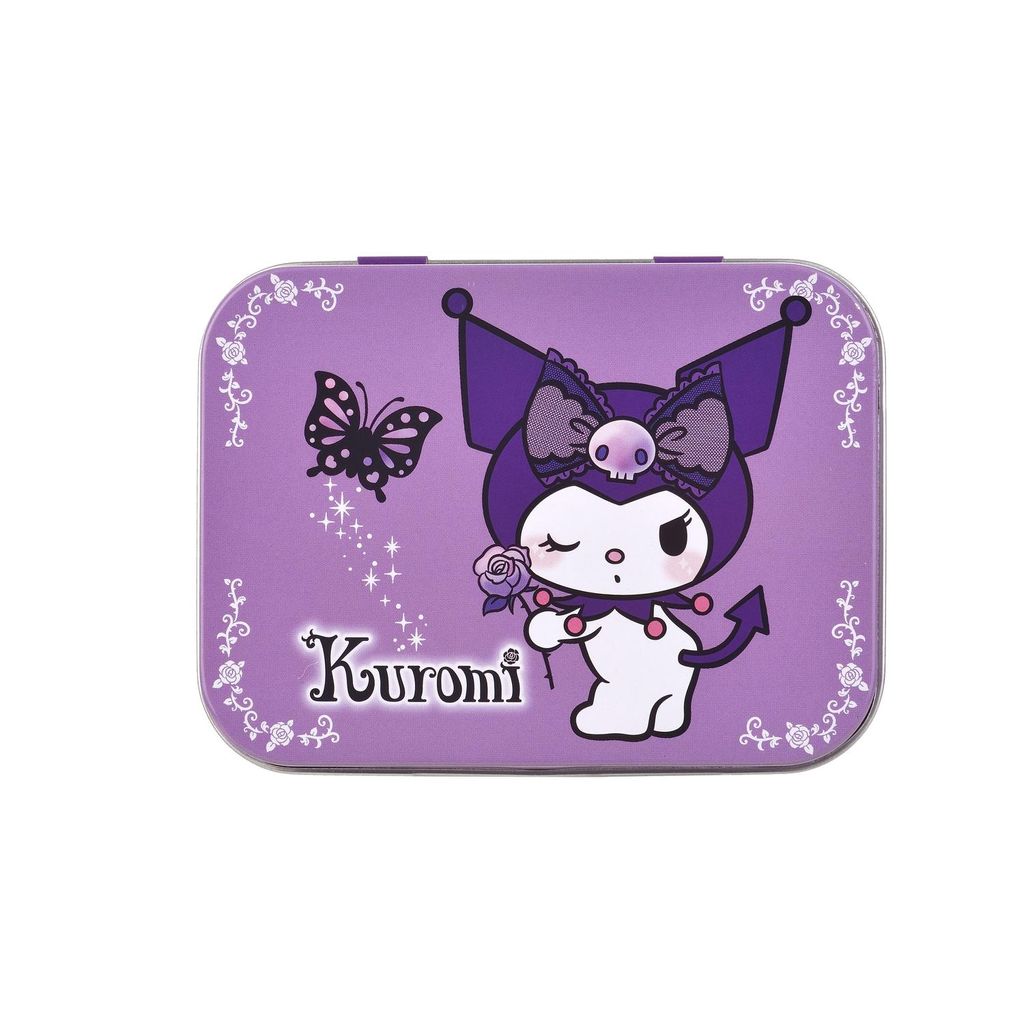 1x Home-Flair Kuromi Lila Kinder Pflaster-Box mit 24 bunten Motiv-Pflastern in Metalldose – Hautfreundlich & Wasserabweisend