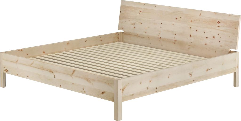 Ehebett Massivholzbett metallfrei Zirbe massiv 200x200 mit wählbarem Zubehör V-60.95-20Rollrost inkl.