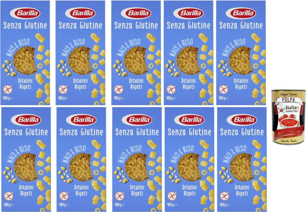 10x Ditalini Rigati 400g senza Glutine Glutenfrei pasta nudeln, Pasta aus weißem Mais, gelbem Mais und braunem Reis + Italian Gourmet polpa 400g