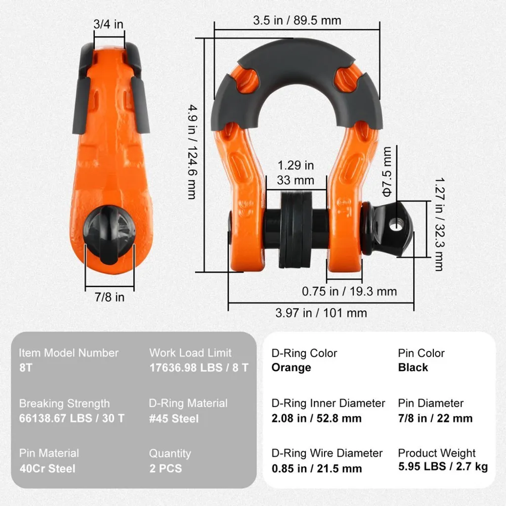 Pack de 2 Manilles D-Ring Renforcées - Rupture 66139 lbs - Qualité Pro - 7