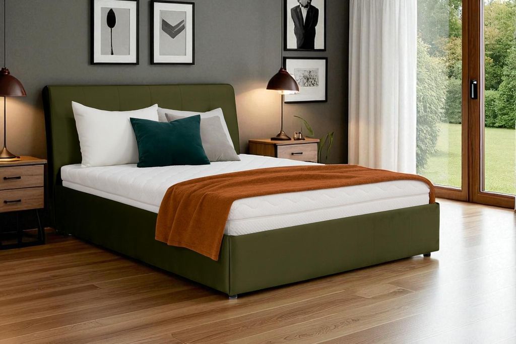 KSHOMECONCEPT Polsterbett mit Bettkasten 160x200 cm SOLIS mit Pocket Matratze H4, Olive