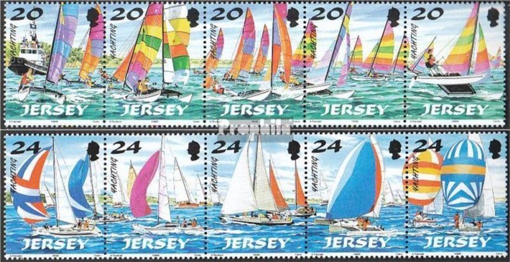 Briefmarken GB - Jersey 1998 Mi 831-840 Fünferstreifen (kompl.Ausg.) postfrisch Segeln