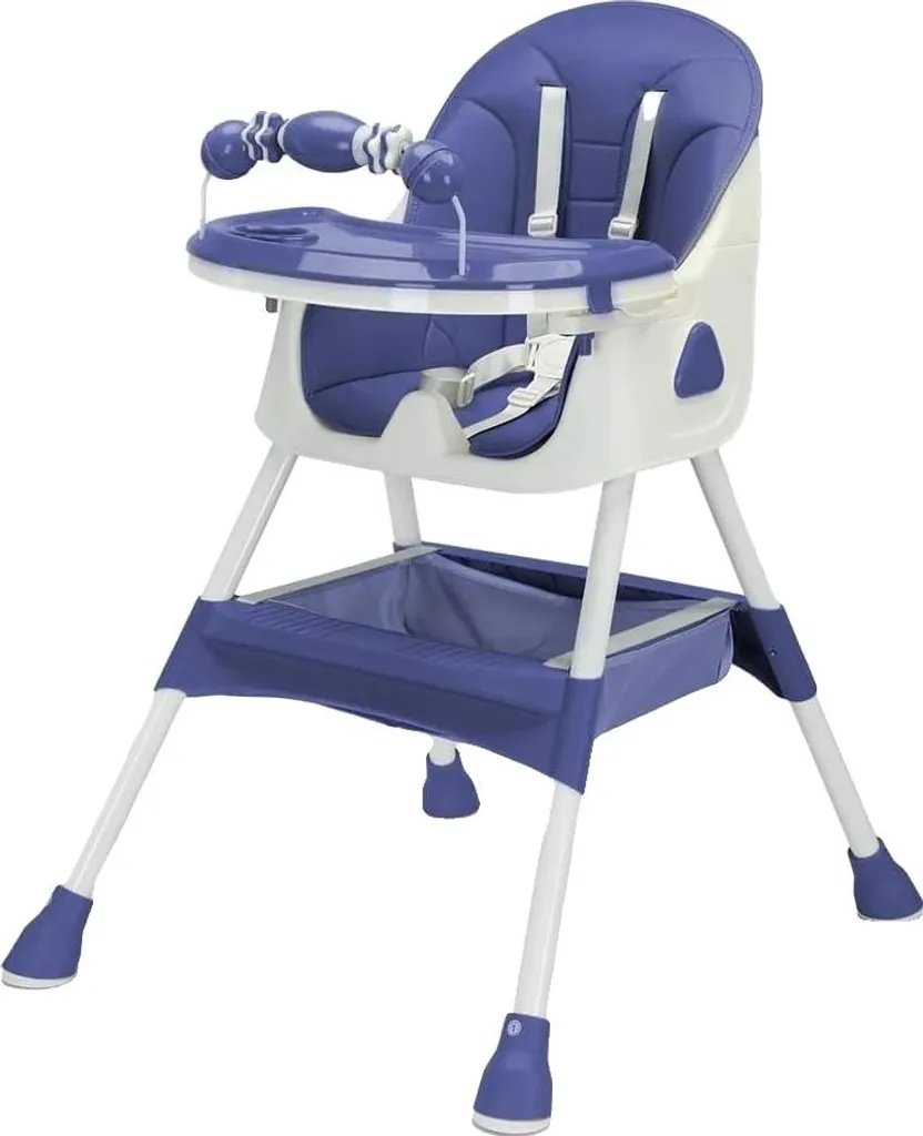 Seggiolone per bambini, design 3 in 1, vassoio regolabile e rimovibile, cintura a 5 punti, blu scuro