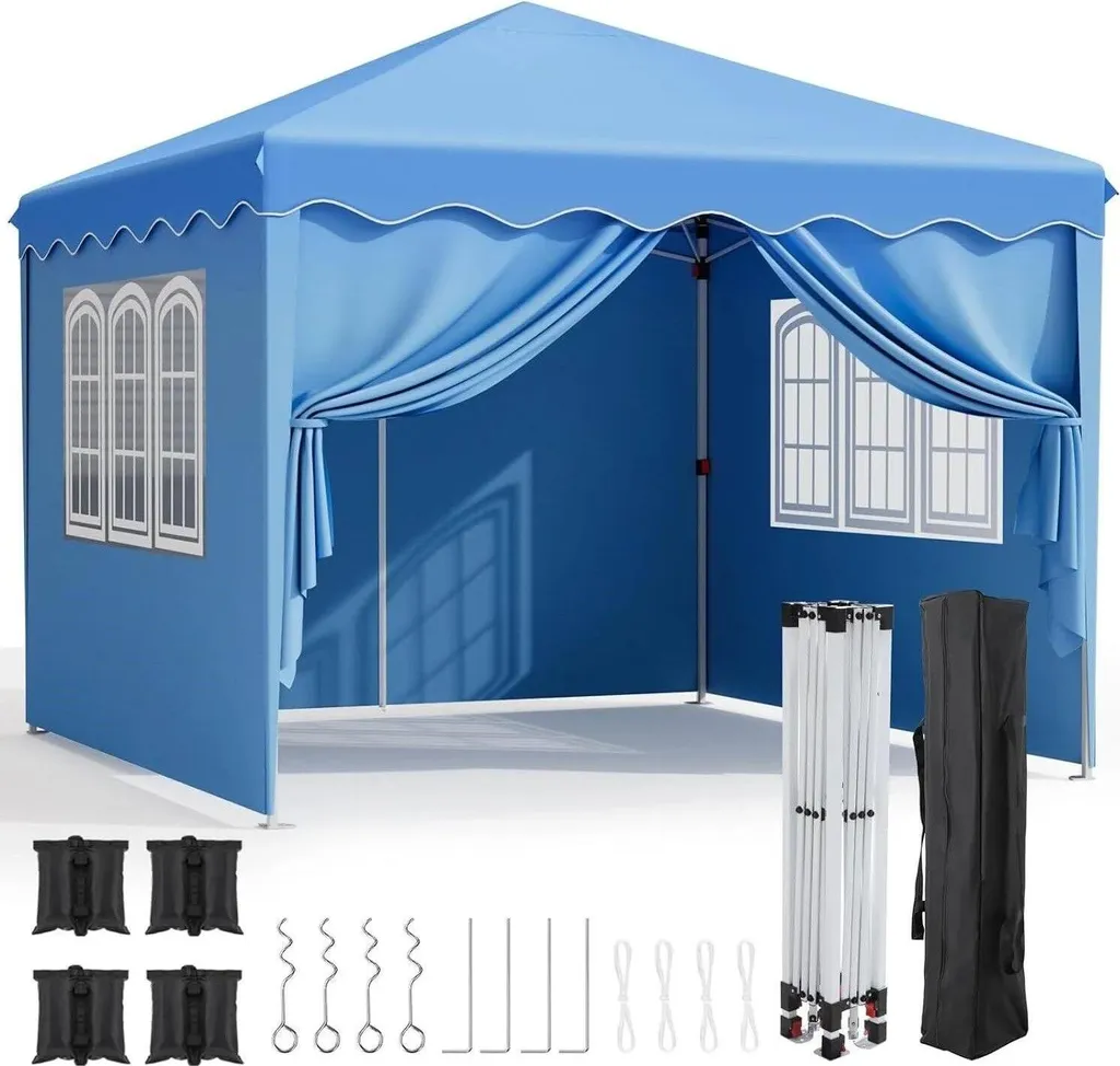 Tente de Réception Pliable pour Fêtes et Marchés 3x3m Réglable Bleue