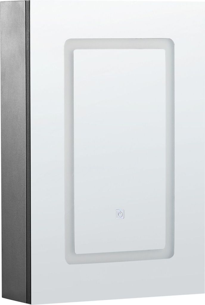 BELIANI Bad Spiegelschrank Schwarz Sperrholzplatte 1 türig 40 x 60 cm mit LED-Licht und Fächern Wandeinbau Modern Trendy Badezimmer Möbel