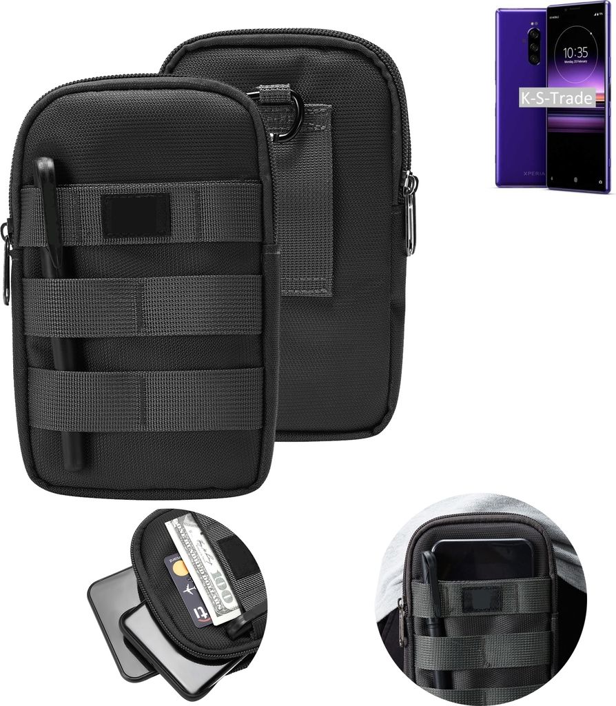 K-S-Trade Holster Gürtel Tasche kompatibel mit Sony Xperia 1 Handy Tasche Schutz Hülle dunkel-grau viele Fächer, 1x