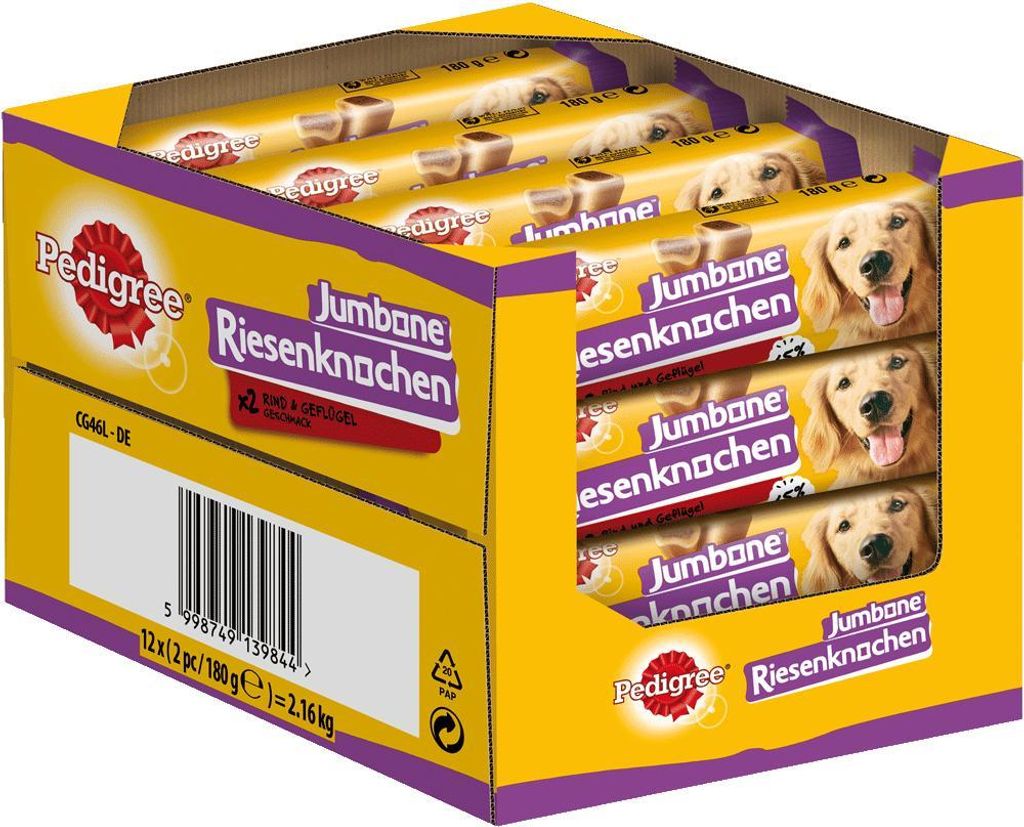 PEDIGREE® JUMBONE™ Riesenknochen Beutel Medium mit Rind und Produktbild 