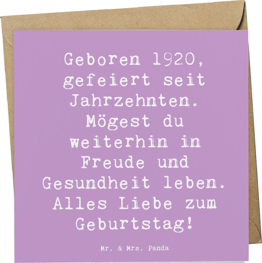 Mr. & Mrs. Panda Glückwunschkarte Spruch 1920 Geburtstag - Lavendeltraum - Geschenk, anlasskarte, Geburtstagswünsche, Geburtsjahr, feiern, Geburt...