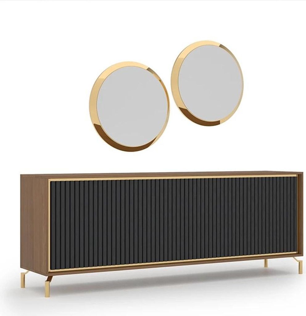 Esszimmer Modern Essgruppe Sideboard mit 2x Spiegel Luxus Holz Möbel
