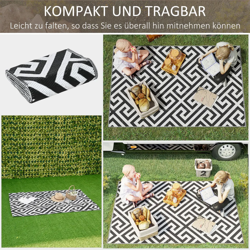 Tapis de jardin réversible et imperméable pour terrasse 121 x 182 cm