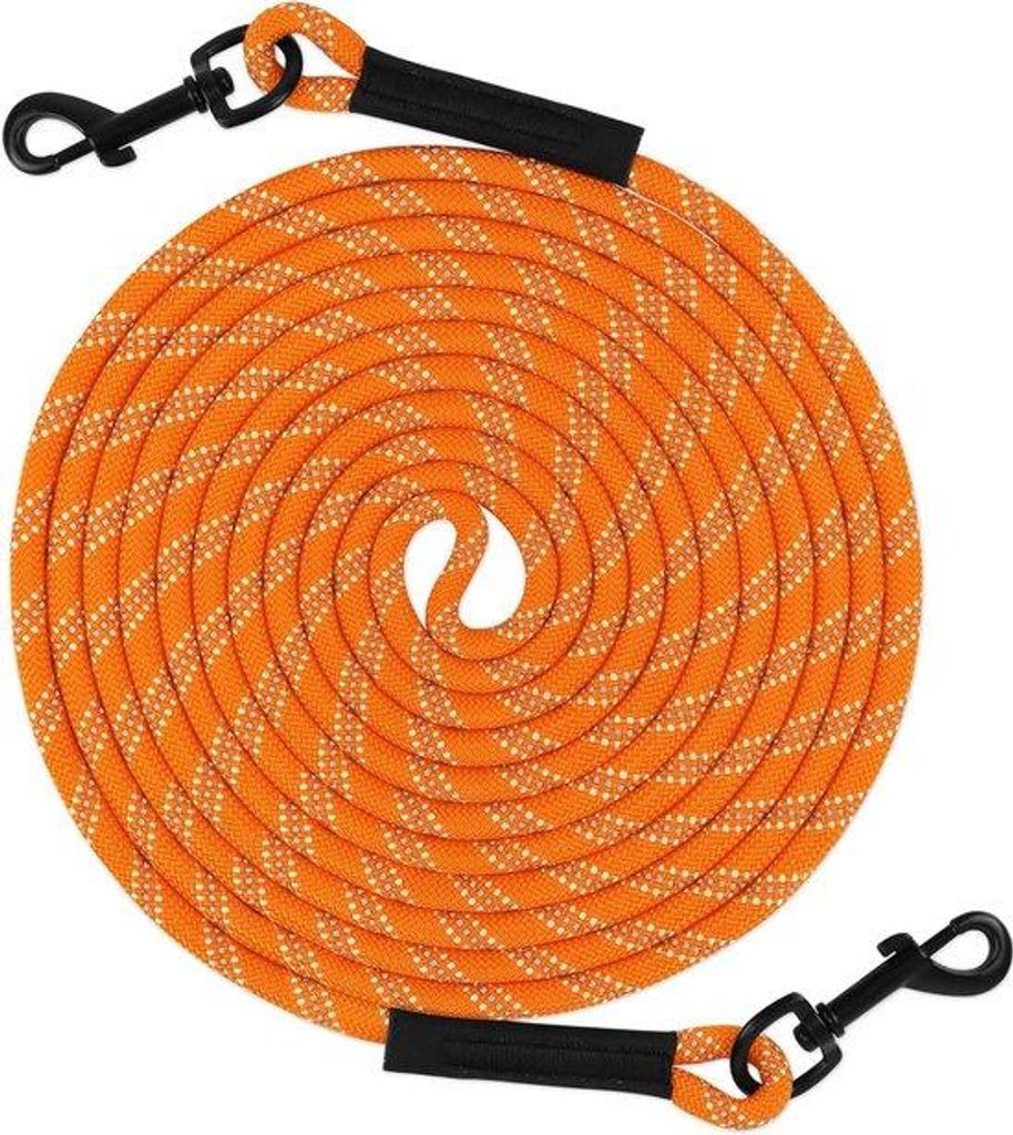 Hundeleine 15 m | reflektierendes Seil | doppelter Haken | 8 mm orange