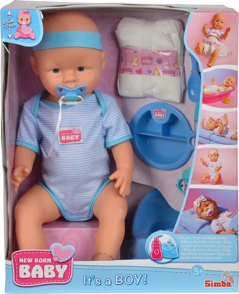 Simba NBB Poupée garçon New Born Baby 105030044 avec son corps articulé