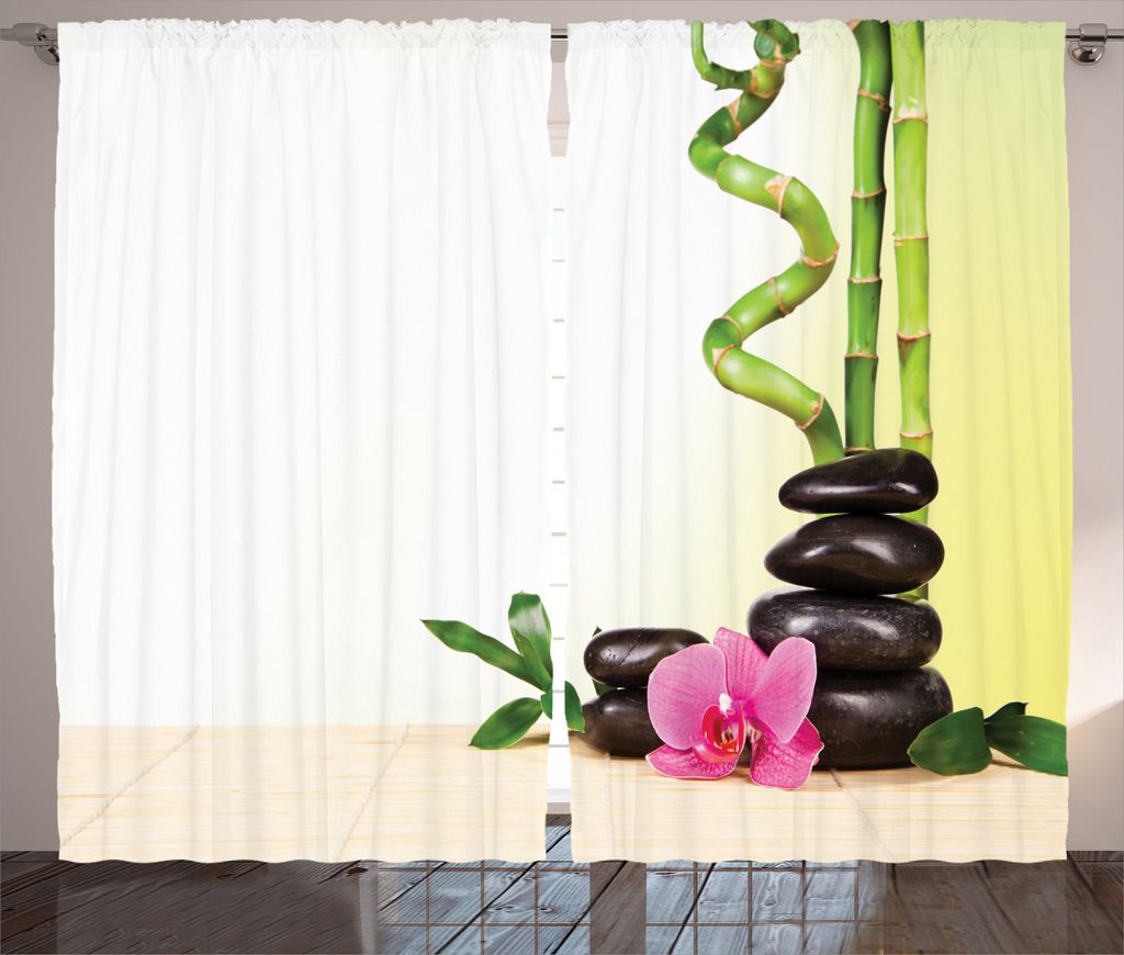 ABAKUHAUS Spa Rustikaler Gardine, Bamboo Rock Meditation, Schlafzimmer Kräuselband Vorhang mit Schlaufen und Haken, 280 x 245 cm, Mehrfarbig