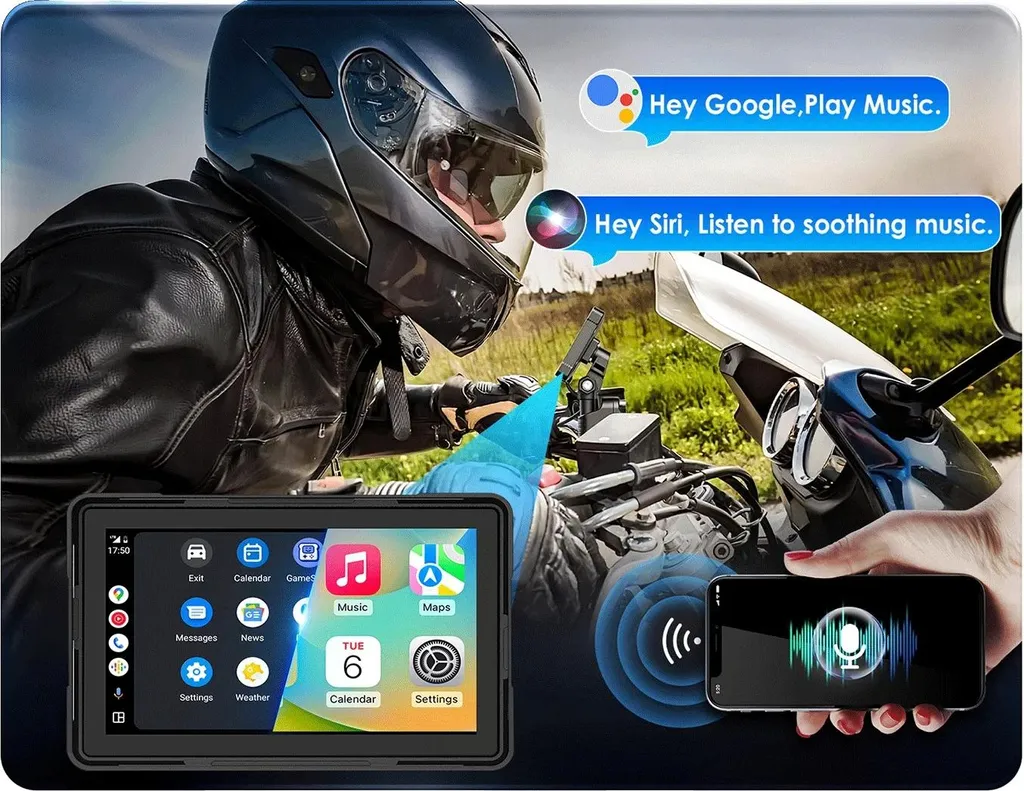 Navigatore GPS per moto, display da 5 pollici, doppio DIN, CarPlay wireless, Android Auto, display a colori