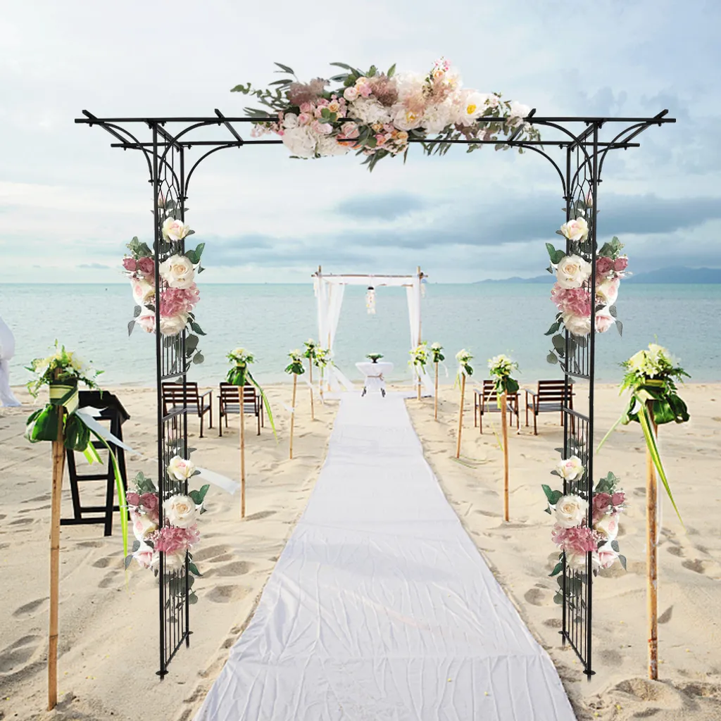 Arche de mariage romantique en fer noir 208cm pour cérémonie en plein air