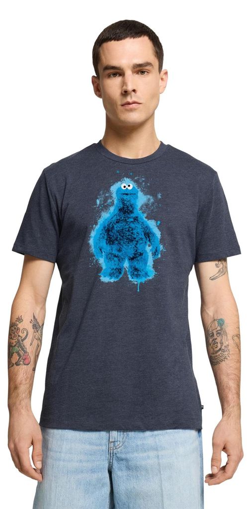 Spreadshirt Sesamstraße Krümelmonster Farbspritzer Männer Premium T-Shirt, M, Jeansblau