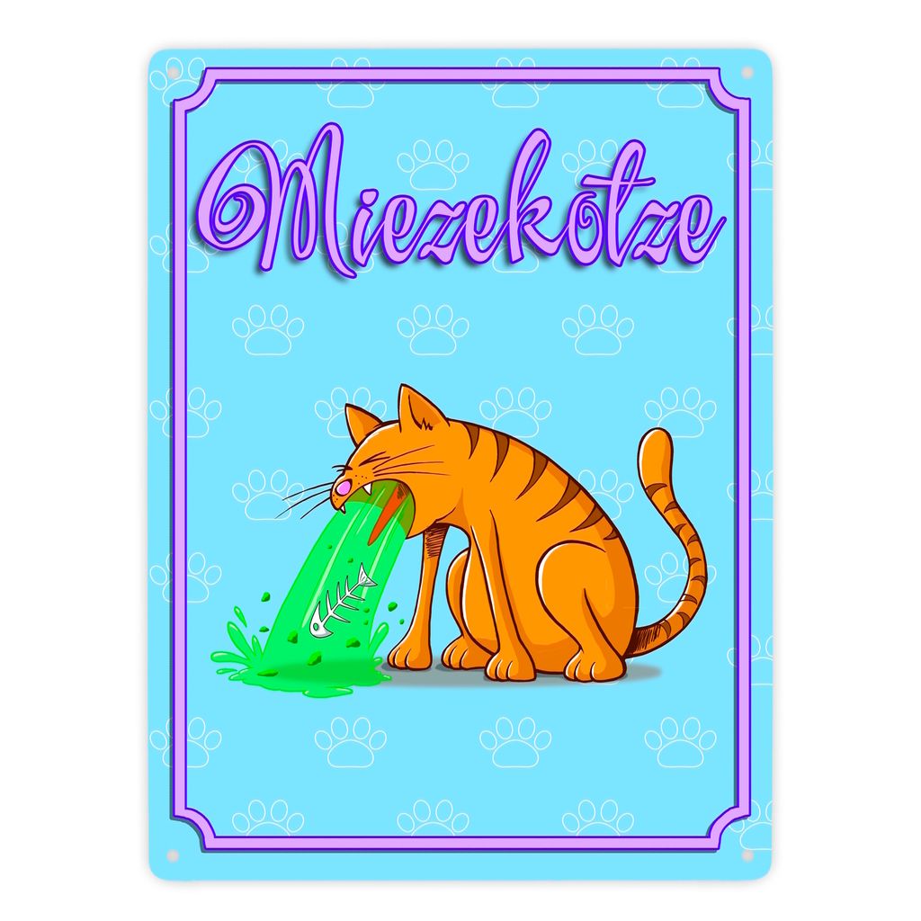 Metallschild XXL in 28x38 cm mit Katzen Motiv - Miezekotze erbrechende Katze