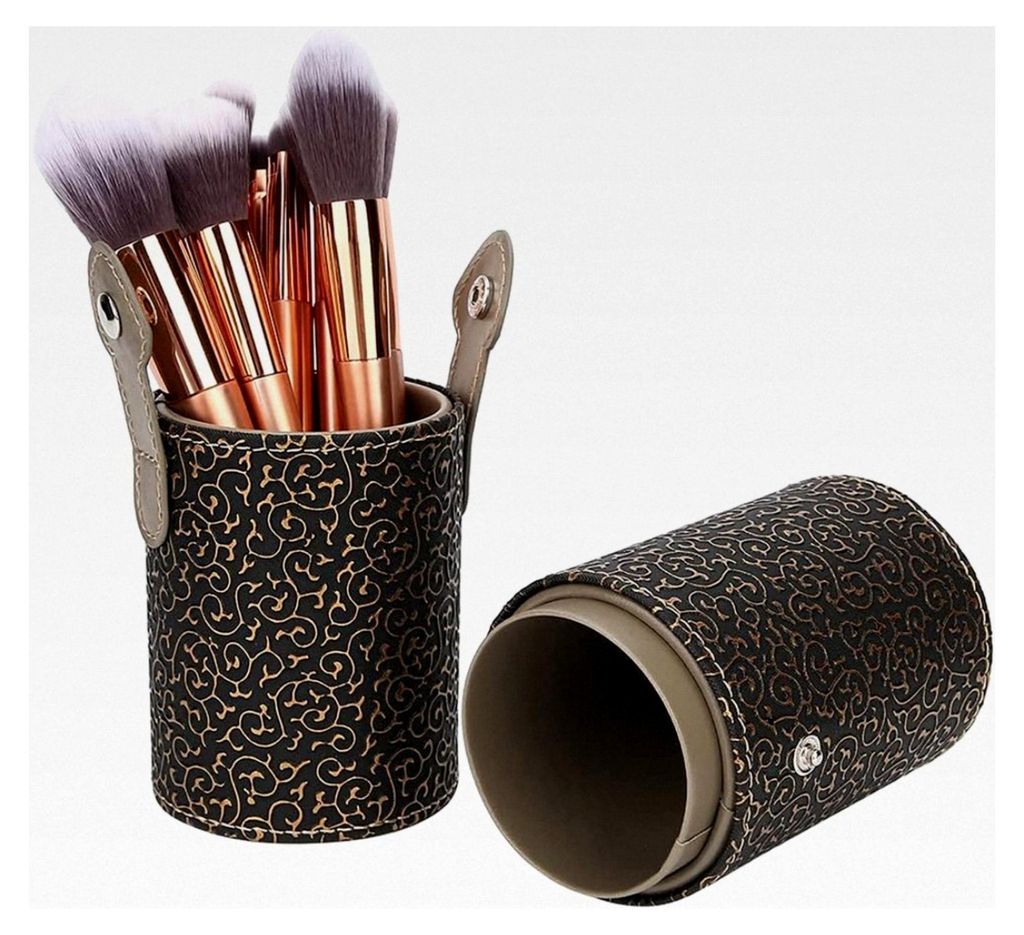 Make-up Pinselhalter aus Kunstleder | Teilbarer Kosmetik Organizer für Reisen und Schminktische | Aufbewahrung für Bürsten, Stifte und Kleinteil...