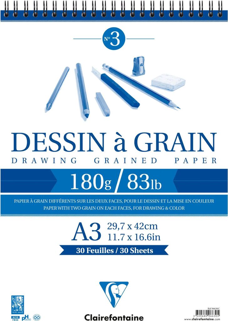 Clairefontaine 5x Gekörntes Zeichenpapier, Block , 30 Blatt A3 weiß 96630C