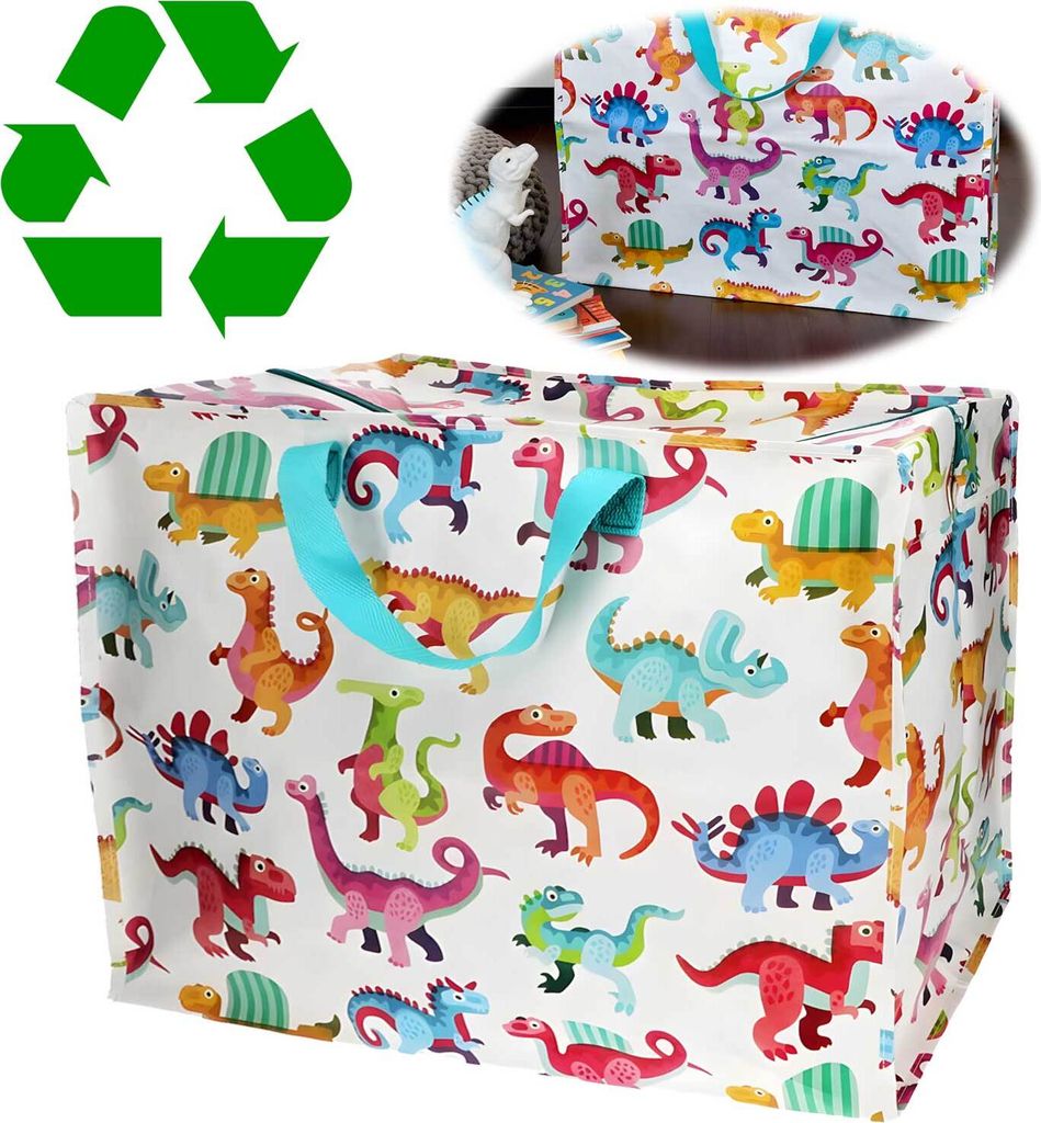 LS-LebenStil XXL Jumbo Bag Dinos Dinosaurier 55cm ️ Recycled faltbar Einkaufstasche Unterbettkommode Aufbewahrungstasche Kleidung Bettdecken Kissen