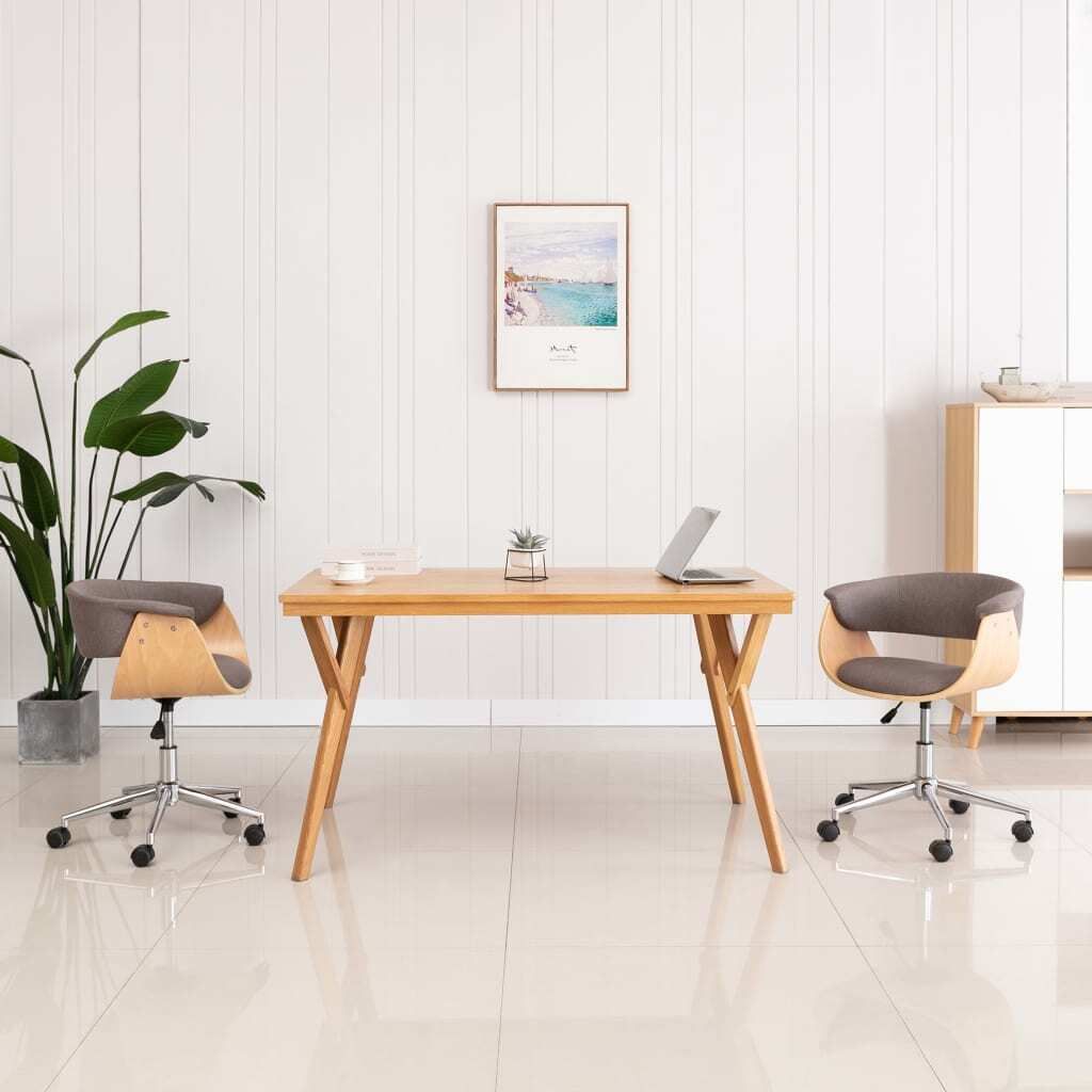 The Living Store Drehbarer Bürostuhl Taupe Bugholz und Stoff