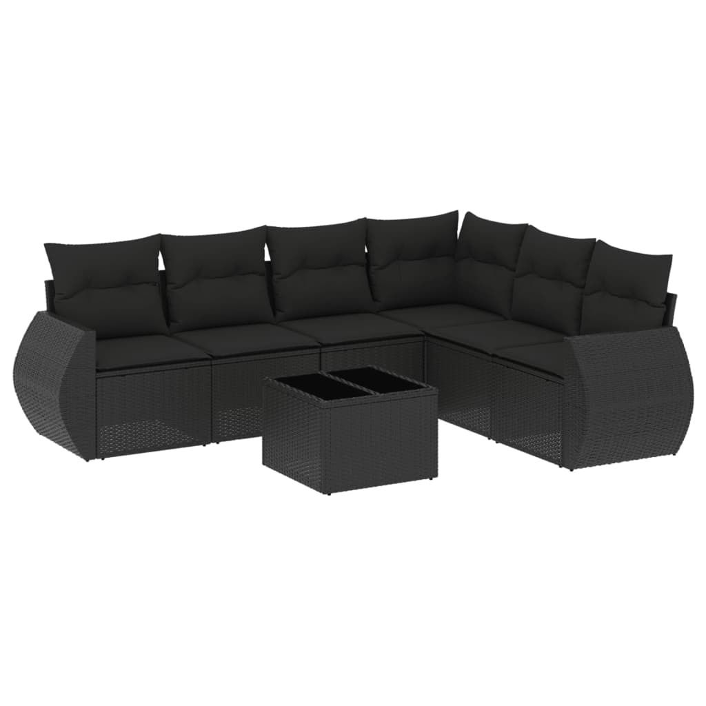 "SALE 2026" 7-tlg. Garten-Lounge-Set - elegantes Design - Sitzgruppe/Gartengarnitur - mit Kissen Schwarz Poly Rattan - Terassenmöbel DEMöbel224913
