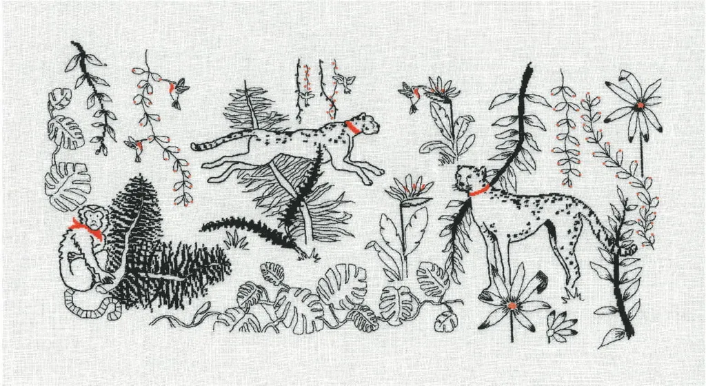 Kit broderie point de croix jungle luxuriante sur toile 37x17cm