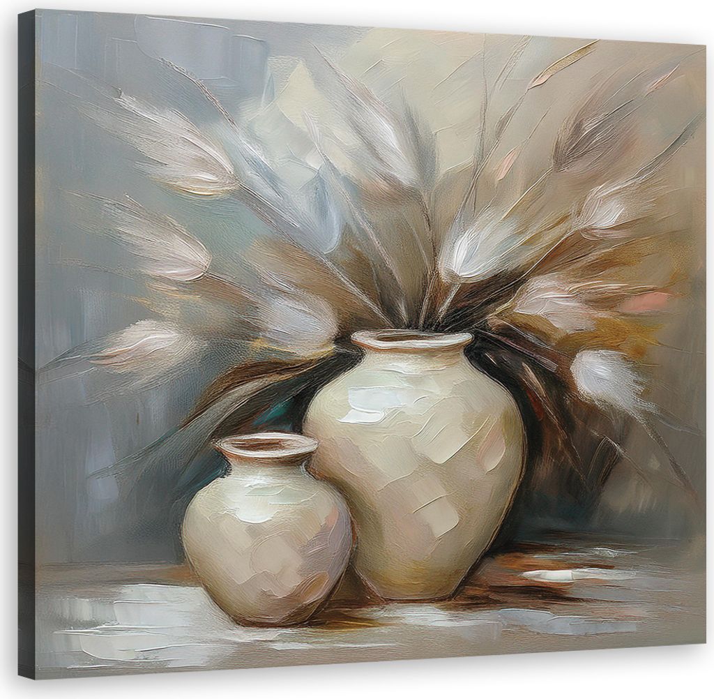 Leinwandbild Vase Vintage Stillleben 60x60 Feeby Beige bild für die wand bereit zum aufhängen