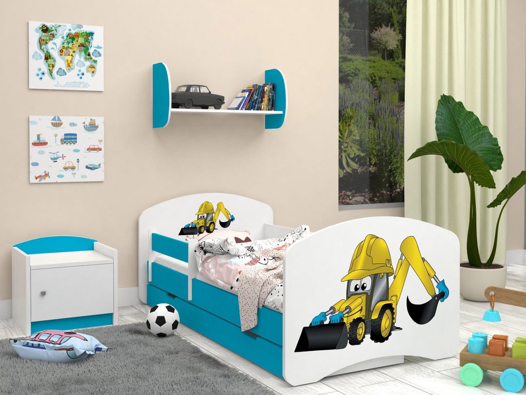 Happy Babies Kinderbett - Mit Matratze & Schublade und Rausfallschutz, 70x140, Mädchen Kinderbetten & Jugendbett Jungen Kids Bed