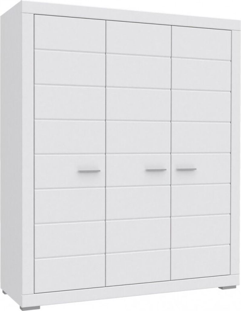 Furniture24 Kleiderschrank Snow SNWS83 Schrank 3 Türiger Drehtürenschrank mit Kleiderstange und 6 Einlegeboden Weiß