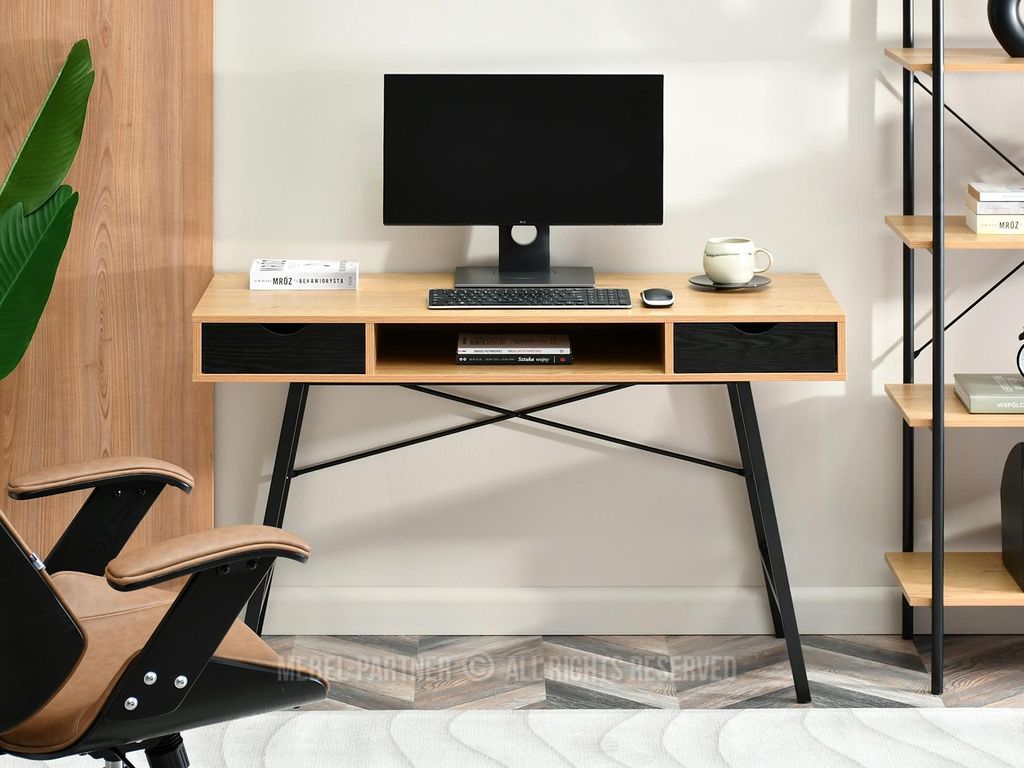 DEVON Schreibtisch - Eiche / Schwarz