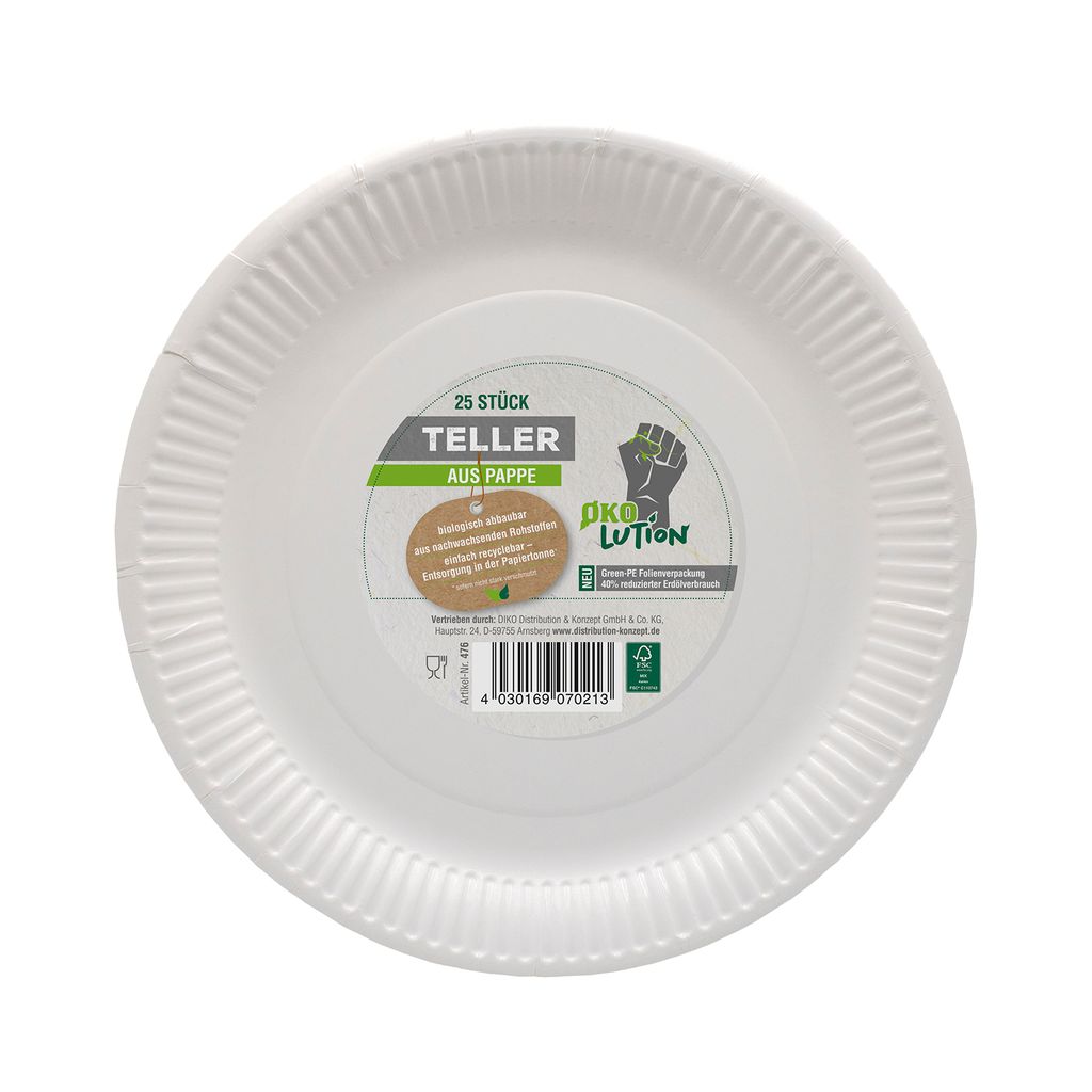 Ökolution Einweg Teller/Schalen weiß, Papier, umweltfreundlich, Größe:Ø 23 cm, Verpackungseinheit;Größe:25 Stück;Ø 23 cm