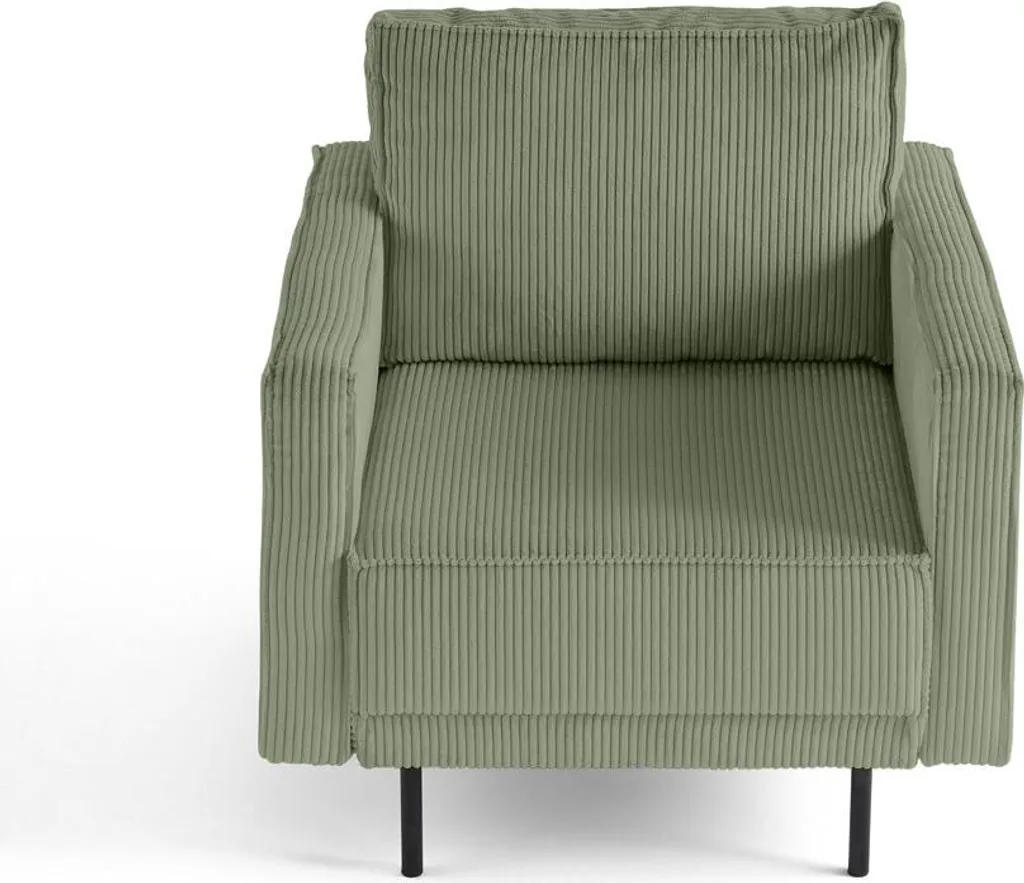 Fauteuil Velours Côtelé Vert Sauge Charlie - Pieds Hauts et Assise Douce