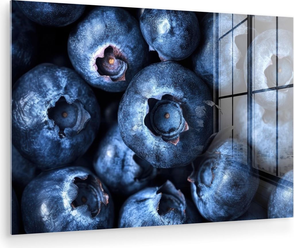 MuchoWow Glasbilder - Bilder auf Wandbild - Foto auf Glas Beeren - Blau - Obst 90x60 cm Wanddekoration aus Glas - Acrylglasbild - Acrylbilder - Wan...