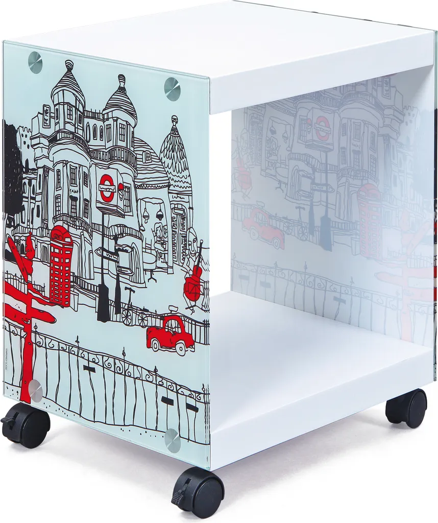 Table Basse Lance en Verre Teinté et Finition Blanche Haute Brillance