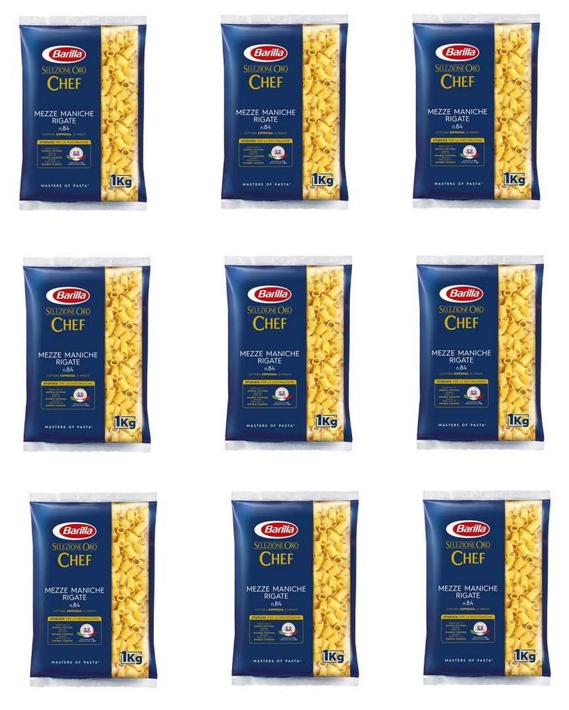 9x Barilla Pasta Selezione Oro Chef Mezze Maniche Rigate n° 84 Italienische Kurze Pasta 1Kg Packung