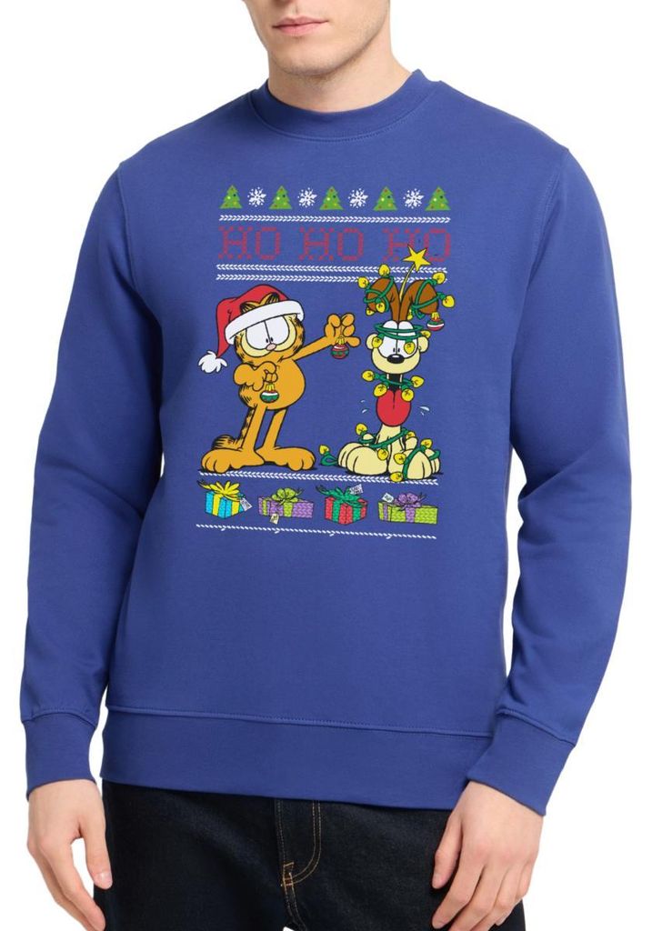 Spreadshirt Garfield Und Odie Hohoho Ugly Christmas Weihnachten Uni Pullover, 3XL, Royalblau