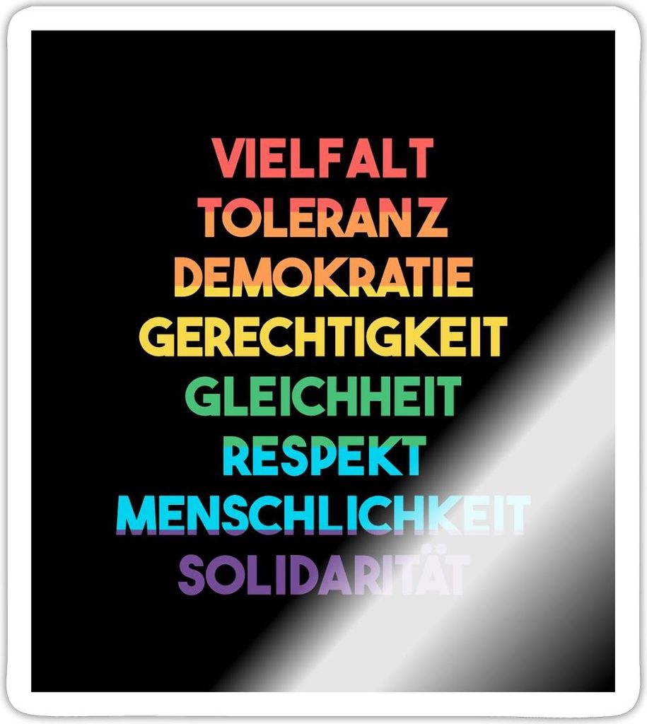 Spreadshirt Demokratie - Vielfalt, Toleranz, Respekt Regenbogenfarben Sticker Aufkleber, 10 x 10 cm, Weiß glänzend