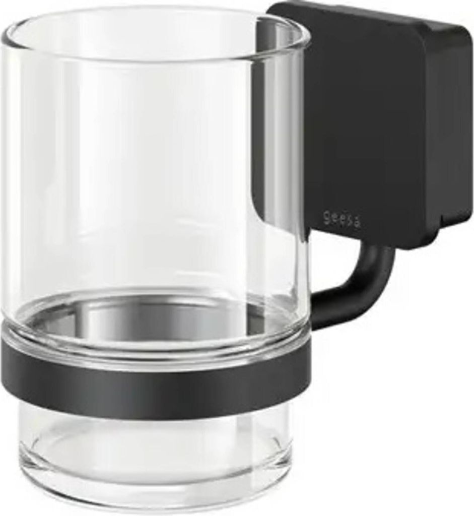 Geesa Zahnputzbecher mit Halterung - Glashalter Bad, schwarz matt