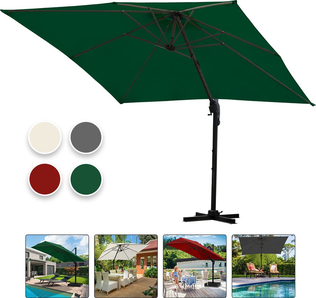 Jayseuw 3M Sonnenschirm Quadrat Terrassenschirm mit Kurbel, UV50+ LED Grün