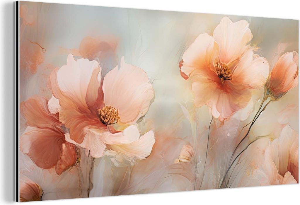 MuchoWow Wanddekoration Metall Metallbild Wandkunst 120x60 cm Blumen - Pastell - Kunst - Mohnblumen - Aquarell MuchoWow Aluminium Gemälde - Metalb...